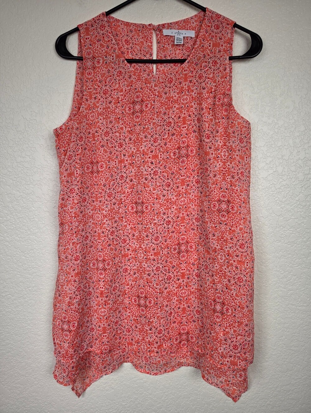 Fever Women's Sleeveless Coral Patterned Tunic Top Medium